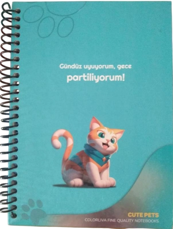 17*24 80 Yaprak Çizgili Cute Pets Sert Kapak Beyaz Defter