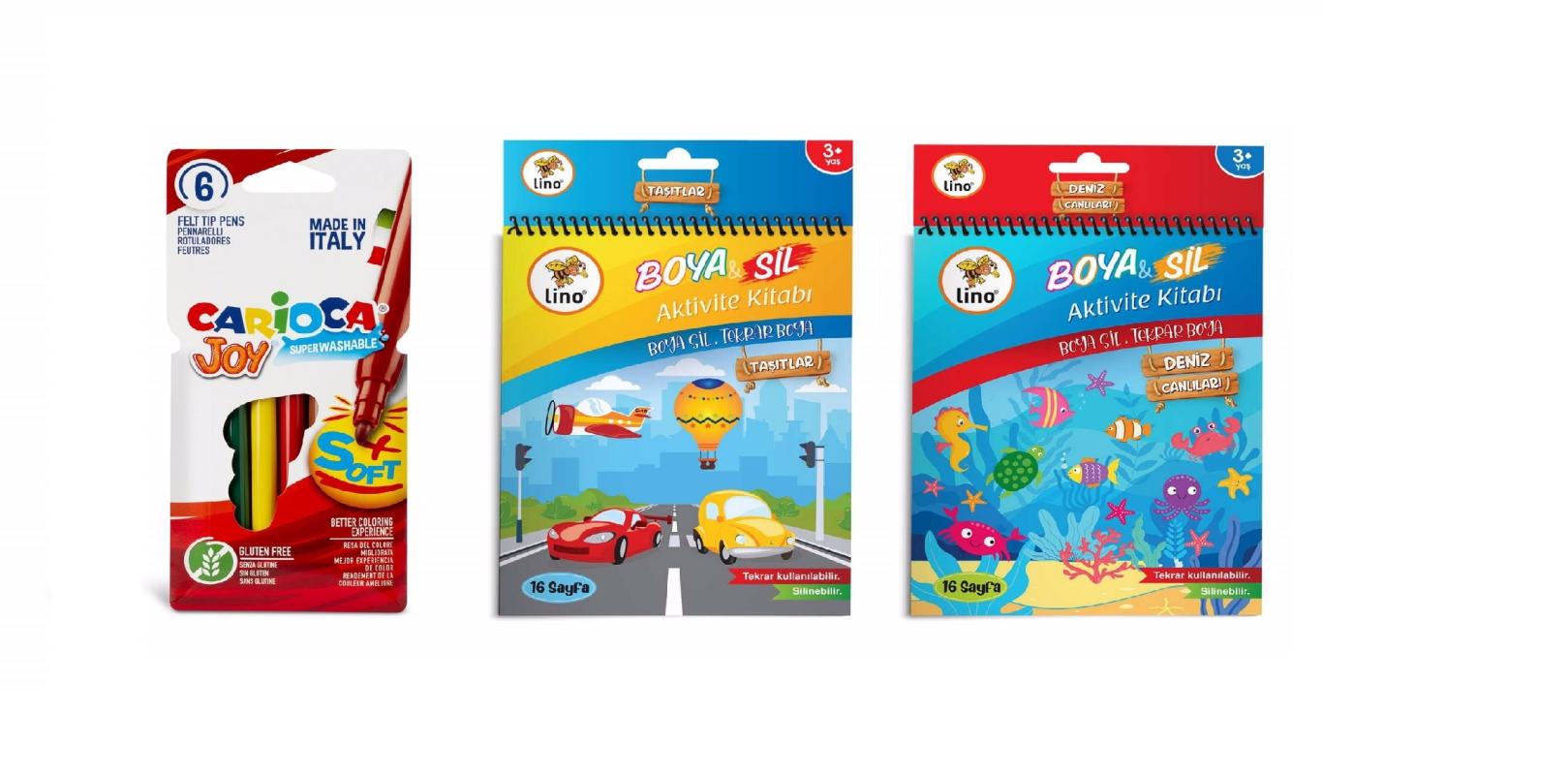 2’li Boya Sil Aktivite Boyama Kitabı  ( Silinebilir ) & Carioca 6’lı Boya