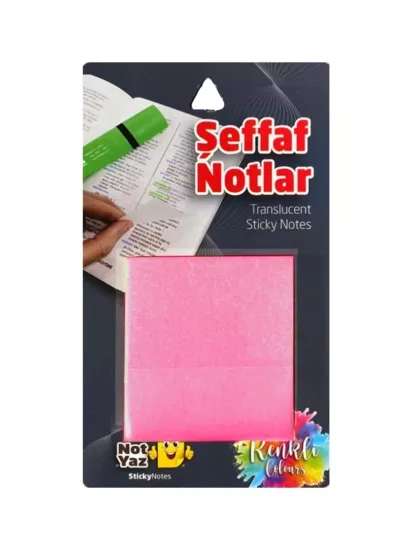 Şeffaf Pembe Post-it Ebat 75x75 Mm 50 Yaprak - Yapışkanlı Not Kağıdı - Bloknot