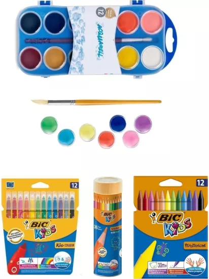  Boyama Seti 12’li Kuruboya + 12’li Keçeli Boya + 12’li Mum Boya + 12’li Sulu Boya