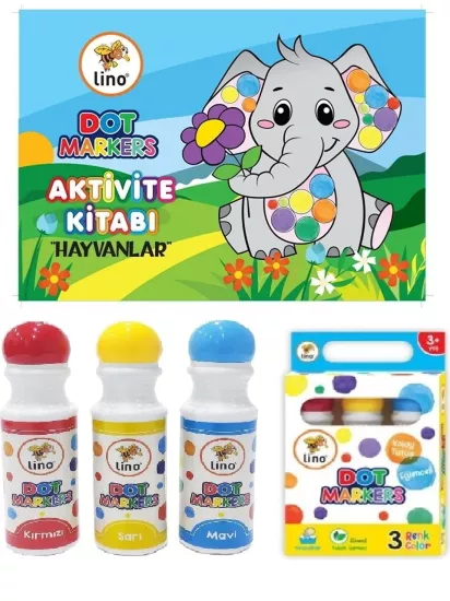Dot Markers 3’lü Yıkanabilir Kalem ve Boya Kitabı Hayvan