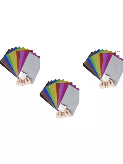 3 Paket Renkli Yapışkanlı Simli Eva  20x30 cm 10 Renk Karışık - Anaokulu, Kreş, Okul Öncesi Etkinlik