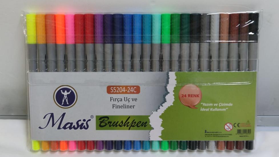 Masis Brushpen, Fırça Uç ve Fineliner, 24 Renk PVC