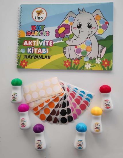 6’lı Mini Dot Marker Kalemi + Dot Marker Boya Kitabi + Nokta Etiket Hediyeli Set