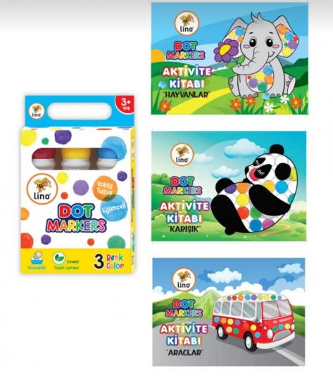 Dot Markers 3’lü Yıkanabilir Kalem ve 3’lü  Boya Kitabı