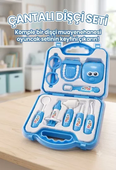 Çantalı Ağızlı Oyuncak Doktor Dişçi Seti - Mavi