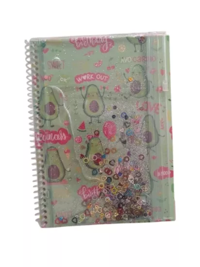 A5 Boy Simli Ve Sulu Şeffaf Kalemlikli Defter - Avokado