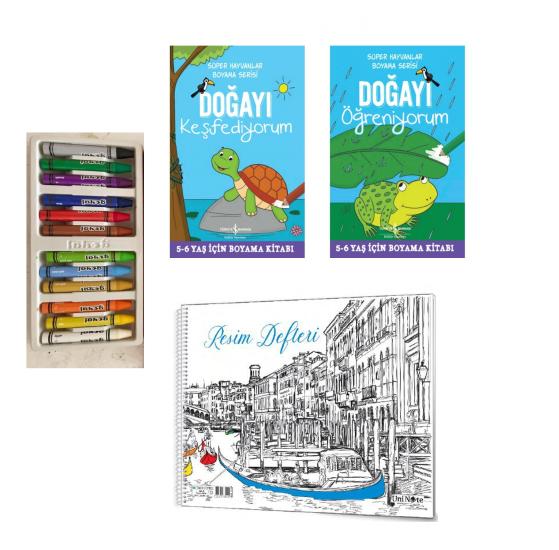 Boyama Kitabı Seti - 12’li Pastel Boya Hediyeli