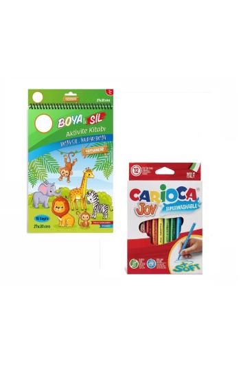 Boya Sil Aktivite Boyama Kitabı (A4 Boy) Hayvanlar ( Silinebilir ) & 12’li Keçeli Kalem