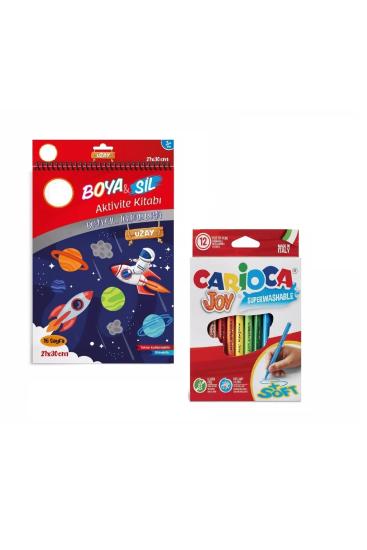 Boya Sil Aktivite Boyama Kitabı (A4 Boy) Uzay ( Silinebilir ) & 12’li Keçeli Kalem