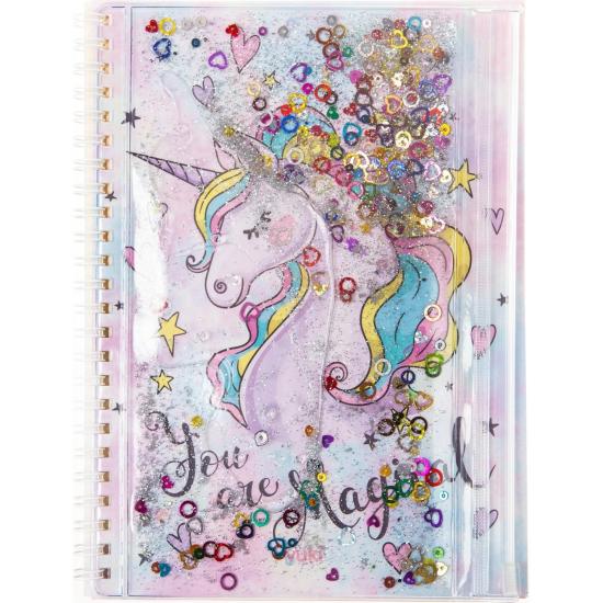 A5 Boy Simli Ve Sulu Çizgili Defter - Unicorn