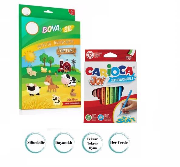  Boya Sil Aktivite Boyama Matı Çiftlik + 12’li Keçeli Kalem