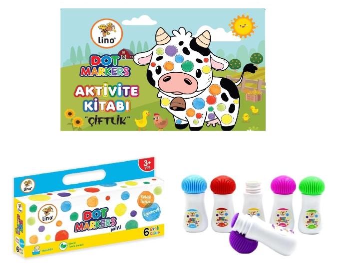 Mini Dot Markers 6’lı Yıkanabilir Kalem ve Boyama Kitabı - Çiftlik
