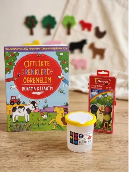 Çiftlikte Renkleri Öğrenelim Boyama Kitabı Sulu Boya Hediyeli