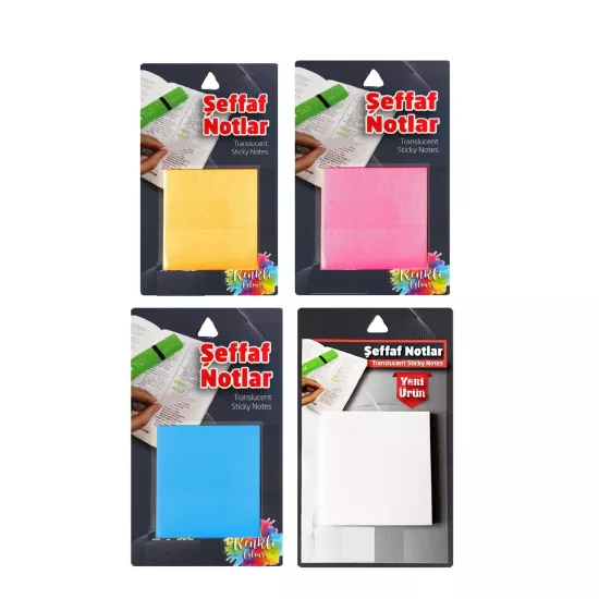 4 Adet Şeffaf Post-it Ebat 75x75 Mm 50 Yaprak - Yapışkanlı Not Kağıdı - Bloknot