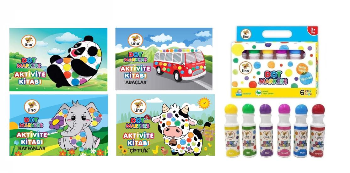 Dot Markers 6’lı Yıkanabilir Kalem ve 4’lü  Boyama Kitabı