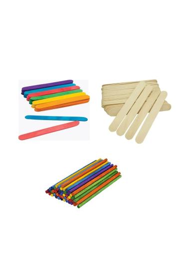 Yuvarlak Renkli Çubuk - Ahşap Çubuk, Muayene Çubuğu, Dil ve Etkinlik Çubuğu 15 cm 50’lik 3’lü Set