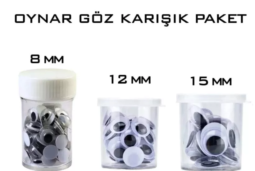 8-12-15 mm Siyah - Beyaz Oynar Göz
