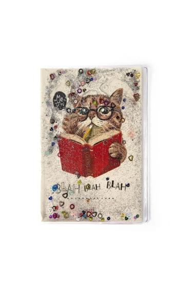 A5 Boy Simli Ve Sulu Çizgili Defter - Kedi