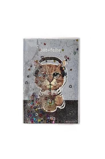A5 Boy Simli Ve Sulu Çizgili Defter - Kedi