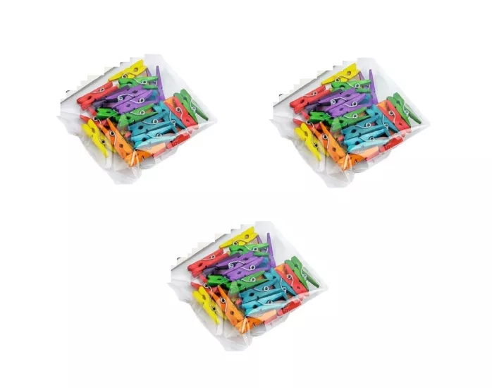 Ahşap Mandal, Renkli, 25 mm. 30 Adetlik 3 Adet