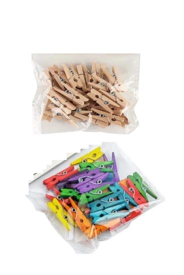2.5 cm’lik Renkli ve Naturel Ahşap Küçük Mandal 2’li Set