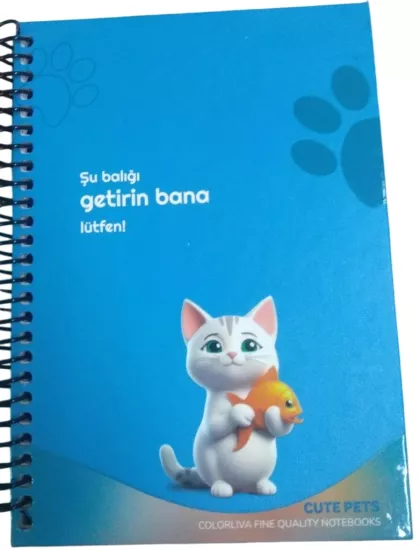 17*24 80Yaprak Kareli Cute Pets Sert Kapak Beyaz Defter