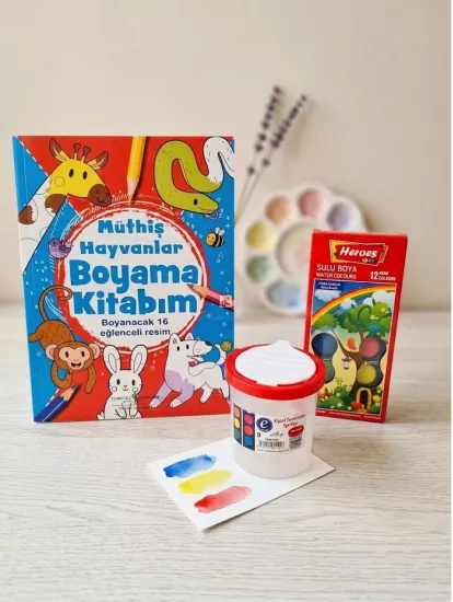 Müthiş Havyanlar boyama kitabı sulu boya hediyeli