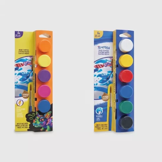 Tempera Yıkanabilir Fırçalı Parmak Boya 25*6 Renk Karışık ve Neon Renkler