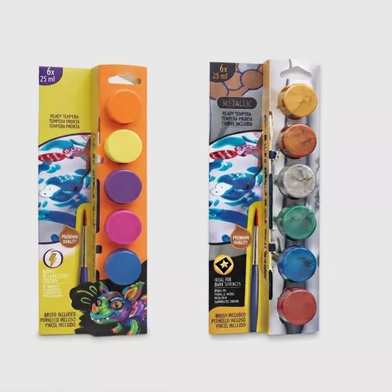 Tempera Yıkanabilir Fırçalı Parmak Boya 25*6 Renk Neon ve Metalik Renkler