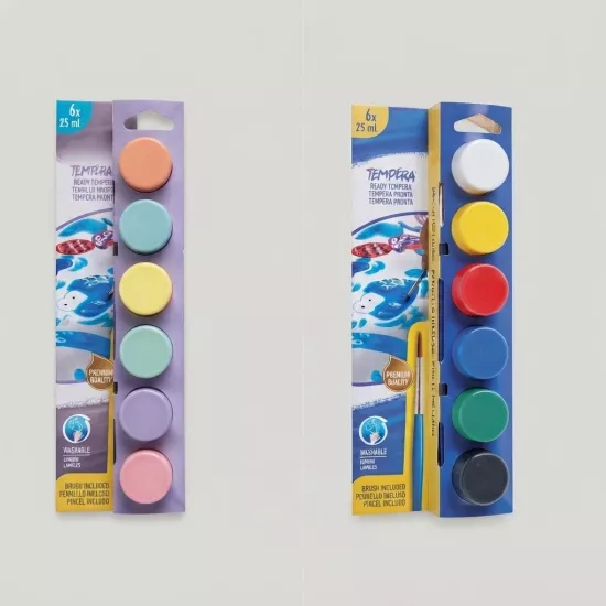 Tempera Yıkanabilir Fırçalı Parmak Boya 25*6 Renk Karışık ve Pastel Renkler