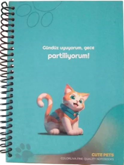 17*24 80 Yaprak Çizgisiz Cute Pets Sert Kapak Beyaz Defter