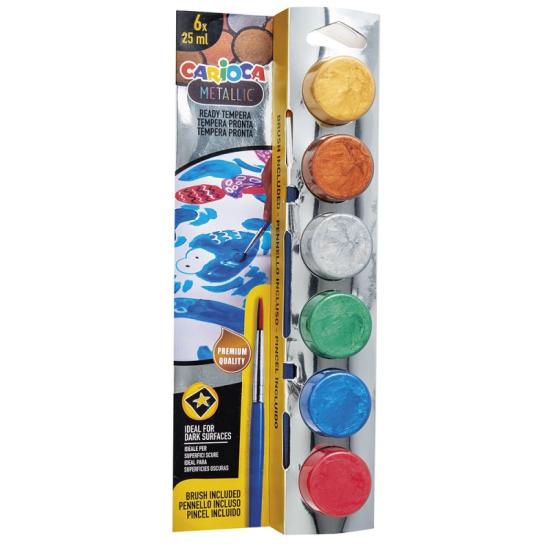 Carioca Tempera Yıkanabilir Fırçalı Metal Parmak Boya 25*6 Renk Karışık