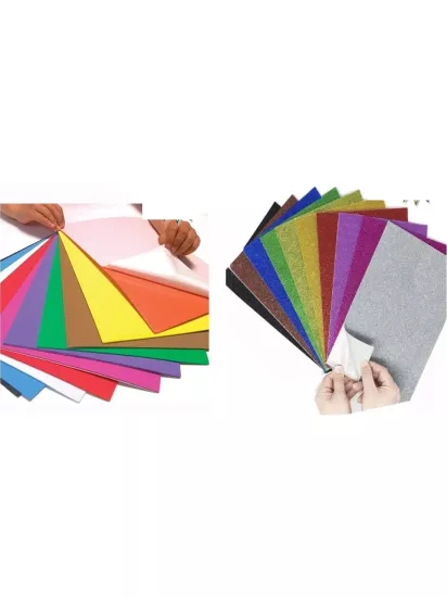 Yapışkanlı Simli Eva - Yapışkanlı Eva 20x30cm 10 Renk Karışık Anaokulu, Kreş, Okul Öncesi Etkinlik