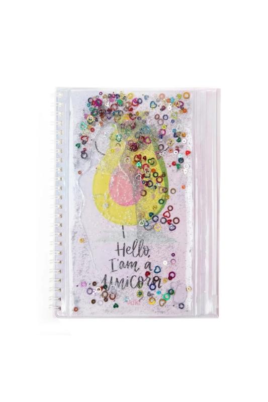 A5 Boy Simli Ve Sulu Şeffaf Kalemlikli Defter - Avokadoı