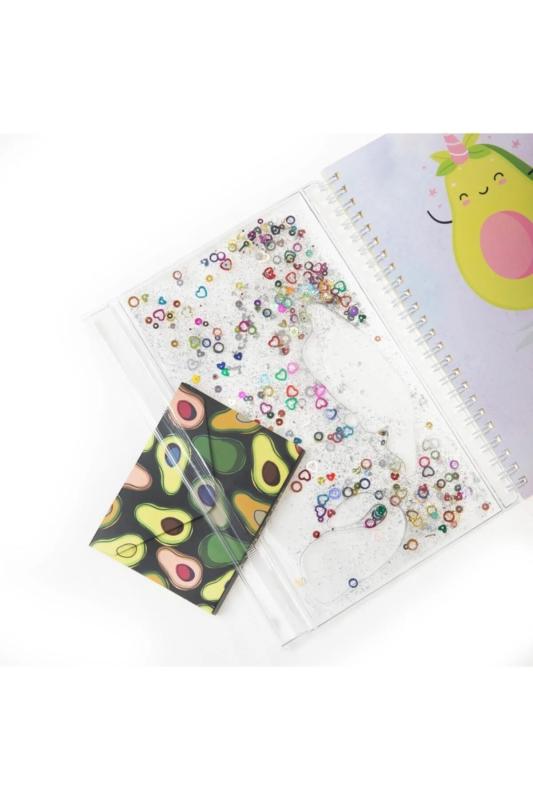 A5 Boy Simli Ve Sulu Şeffaf Kalemlikli Defter - Avokadoı