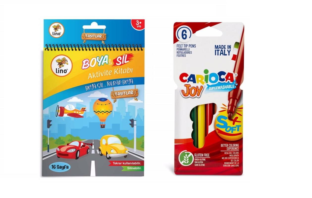 Boya Sil Aktivite Boyama Kitabı Taşıtlar ( Silinebilir ) & Carioca 6’lı Boya