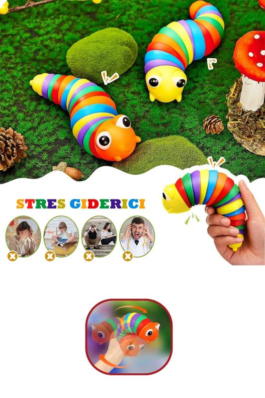 Söktak Eğlenceli, Stres ve Anksiyete giderici Montessori Tırtıl Oyuncağı Renkli