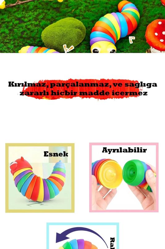Söktak Eğlenceli, Stres ve Anksiyete giderici Montessori Tırtıl Oyuncağı Renkli