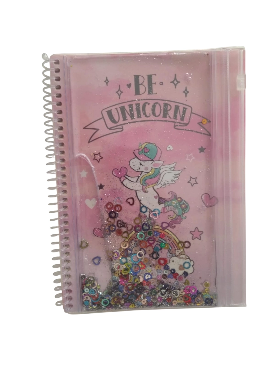 A5 Boy Simli Ve Sulu Şeffaf Kalemlikli Defter - Unicorn