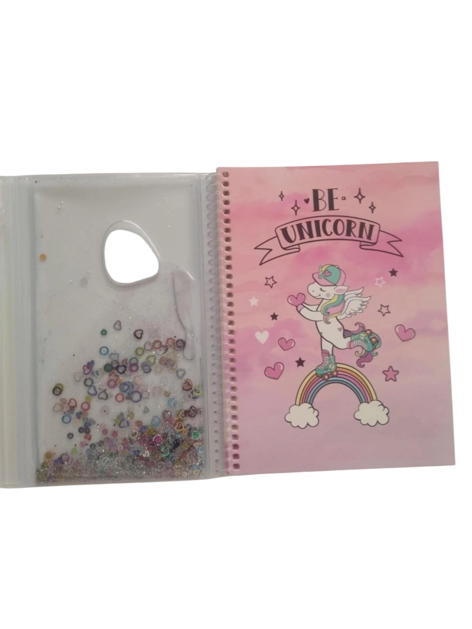 A5 Boy Simli Ve Sulu Şeffaf Kalemlikli Defter - Unicorn