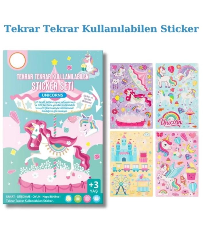 Tekrar Tekrar Kullanılabilen Sticker Seti - Unicorns