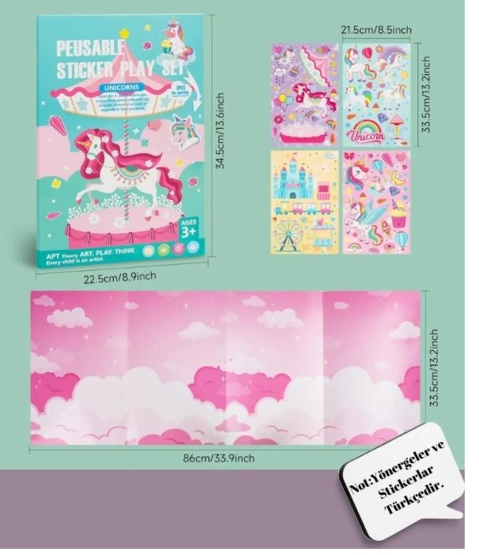 Tekrar Tekrar Kullanılabilen Sticker Seti - Unicorns